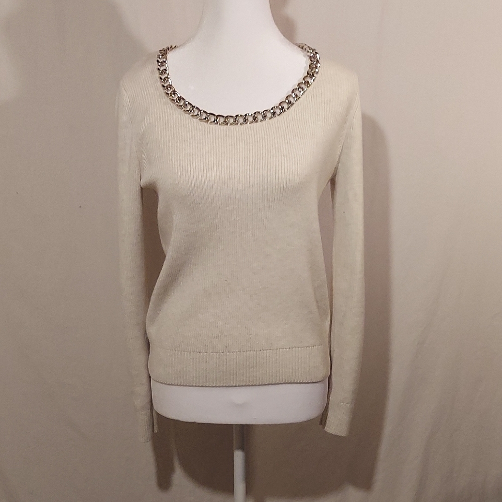 White House Black Market chain accent ribbed knit pullover sweater.